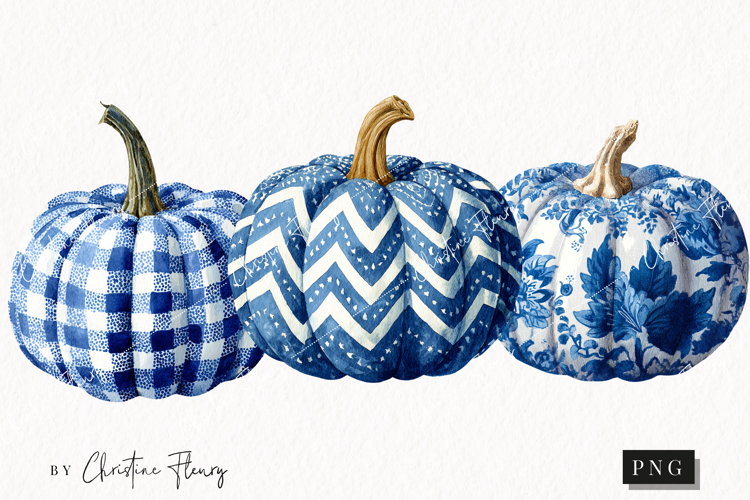 Blue Grandmillennial Pumpkin Clipart | Fall Png