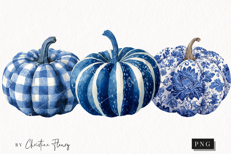 Blue Grandmillennial Pumpkin Clipart | Fall Png