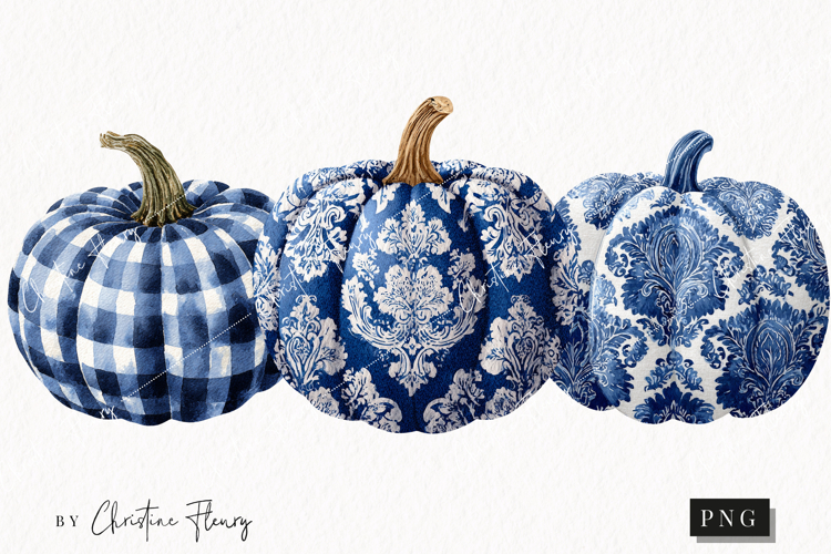 Blue Grandmillennial Pumpkin Clipart | Fall Png