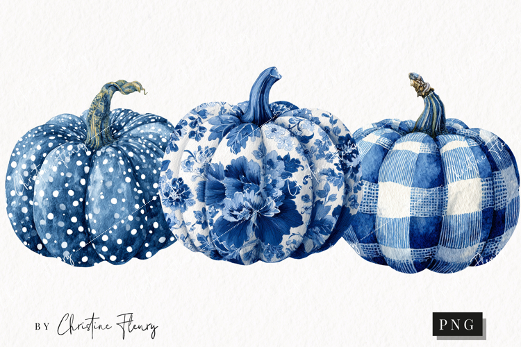 Blue Grandmillennial Pumpkin Clipart | Fall Png