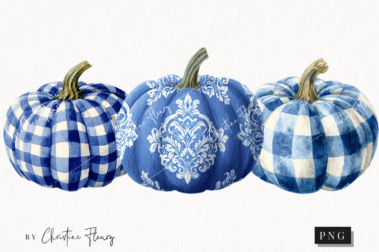 Blue Grandmillennial Pumpkin Clipart | Fall Png