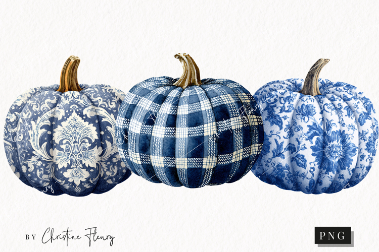 Blue Grandmillennial Pumpkin Clipart | Fall Png