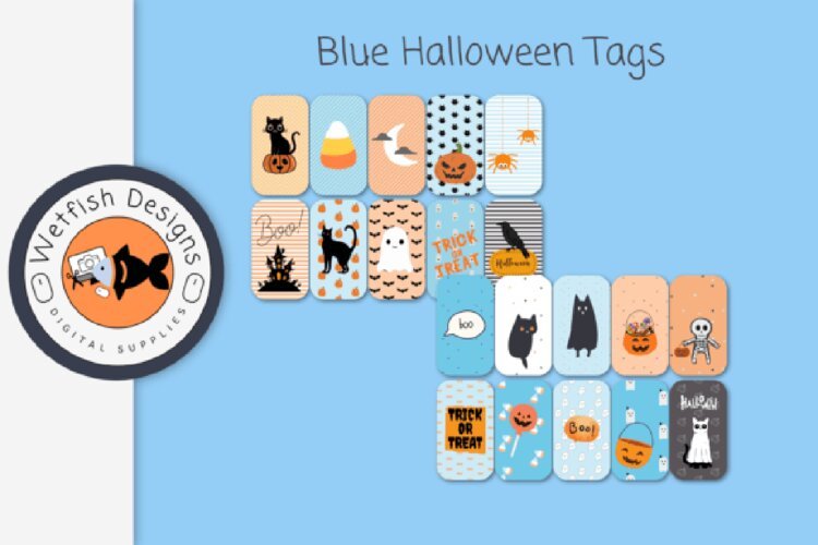 Blue Halloween Cute Tags example image 1