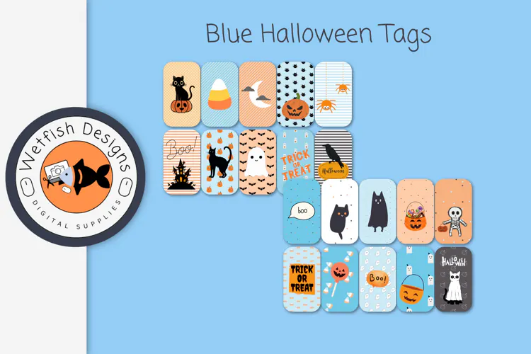 Blue Halloween Cute Tags
