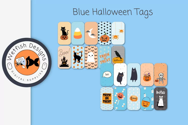 Blue Halloween Scrapbook Tags Stickers