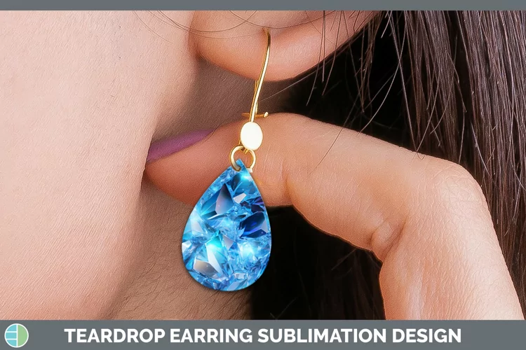 Blue Holographic Teardrop Earrings Sublimation Earrings Desi
