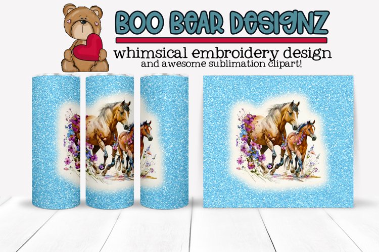 Horses with flowers sublimation tumbler design example image 1