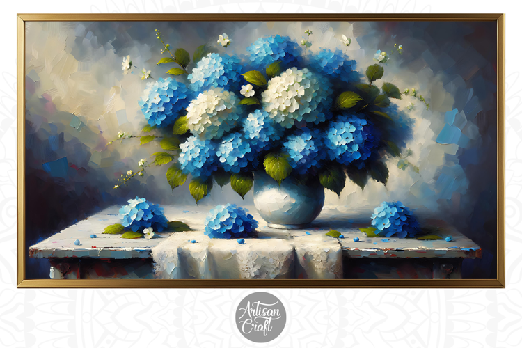 Blue Hydrangea Frame TV art, hydrangea frame tv art