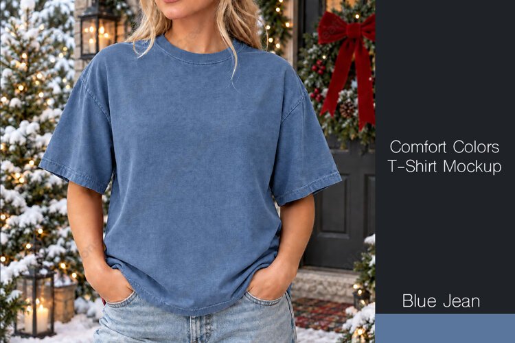 Comfort Colors 1717 t-shirt mockup - Blue Jean Color example image 1