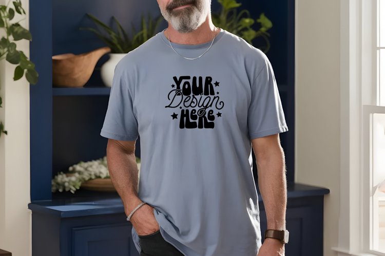 Blue Jean Comfort Colors 1717 Mockup, Men's T-shirt Mockup, example image 1