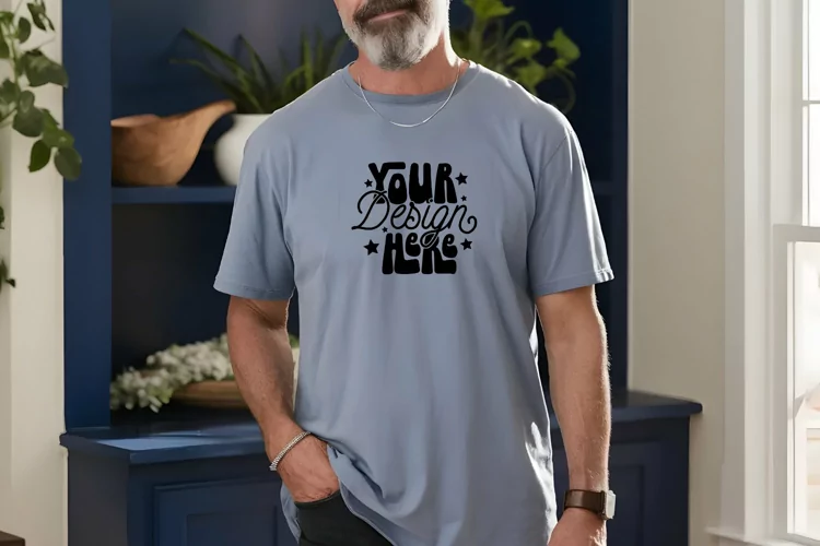 Blue Jean Comfort Colors 1717 Mockup, Men's T-shirt Mockup,