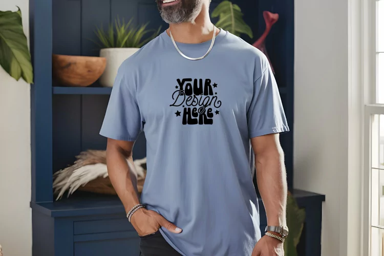 Blue Jean Comfort Colors 1717 Mockup, Men's T-shirt Mockup,