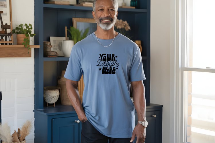 Blue Jean Comfort Colors 1717 Mockup, Men's T shirt Mockup, example image 1