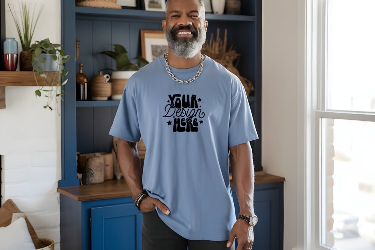 Blue Jean Comfort Colors 1717 Mockup, Men's T shirt Mockup, example image 1