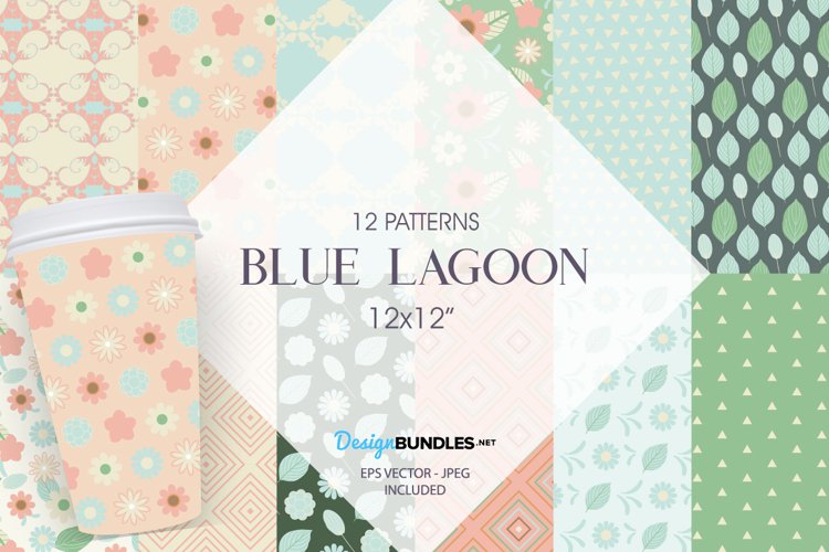 Blue Lagoon Digital Paper, Blue Lagoon Vector Patterns example image 1