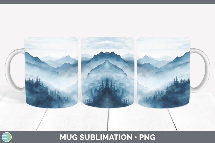 Blue Landscape Mug Wrap Sublimation Coffee Cup Designs