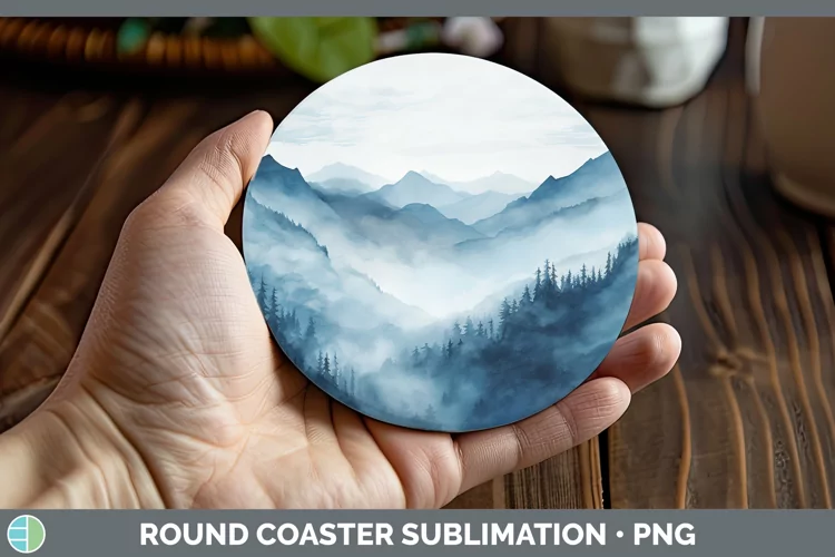 Blue Landscape Round Coaster Sublimation Coaster Designs