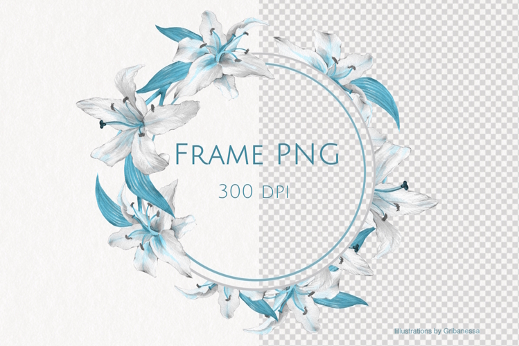 Blue Lily Watercolor Frame PNG