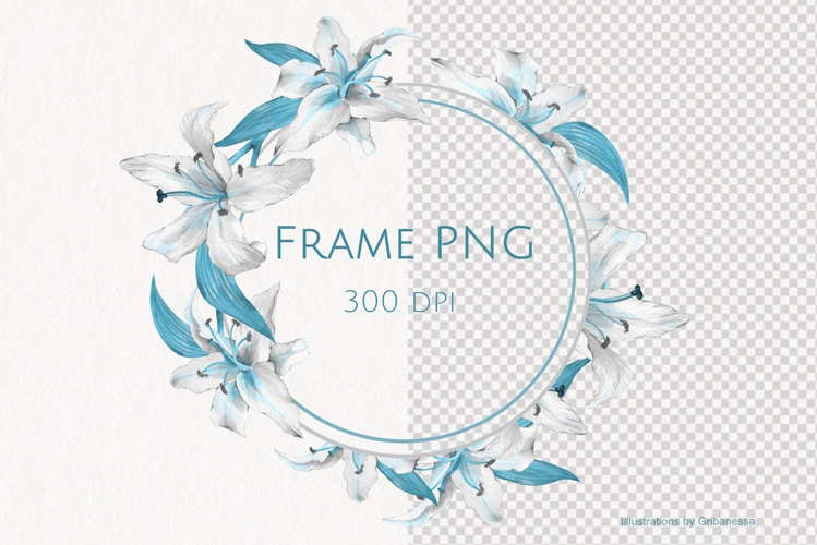 Blue Lily Watercolor Frame PNG