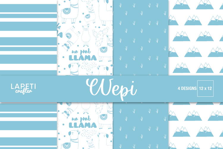 Blue Llama Digital Paper, Boy Scrapbook Paper 12x12
