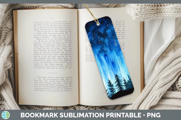 Blue Northern Lights Bookmark Sublimation Printable Designs