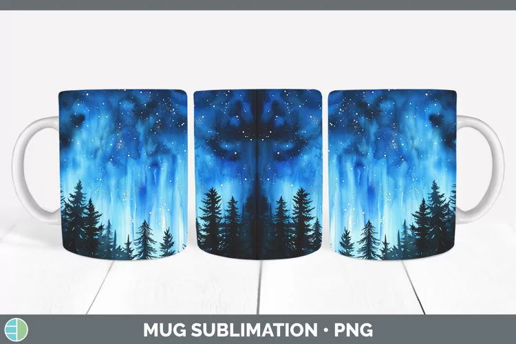 Blue Northern Lights Mug Wrap Sublimation Coffee Cup Designs