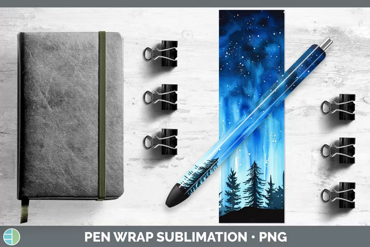 Blue Northern Lights Pen Wrap Sublimation Epoxy Pen Designs