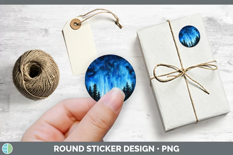 Blue Northern Lights Stickers | Round Labels Designs