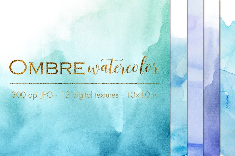 12 Ombre Watercolor Digital Papers - JPG example image 1