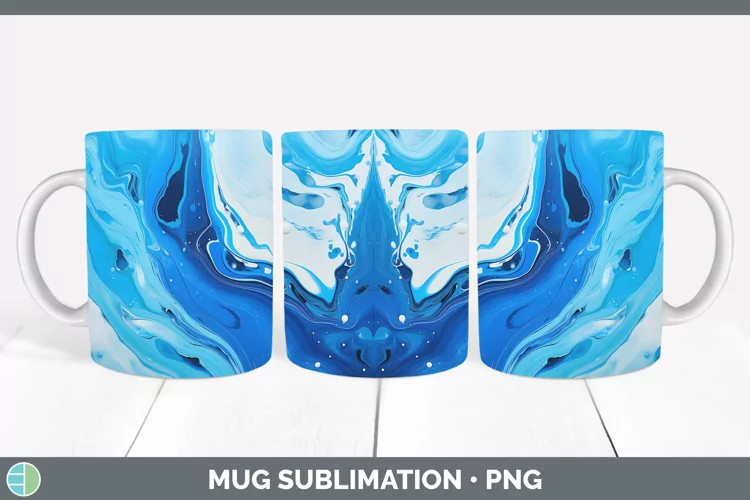 Blue Paint Pour Mug Wrap Sublimation Coffee Cup Designs