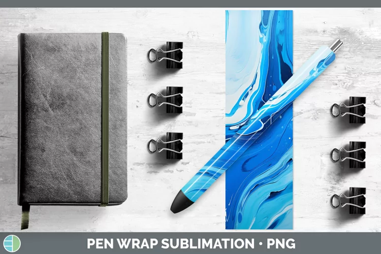Blue Paint Pour Pen Wrap Sublimation Epoxy Pen Designs