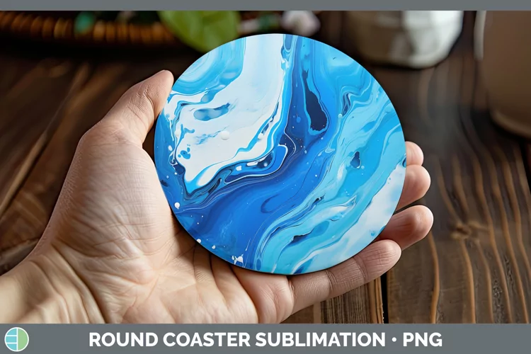 Blue Paint Pour Round Coaster Sublimation Coaster Designs
