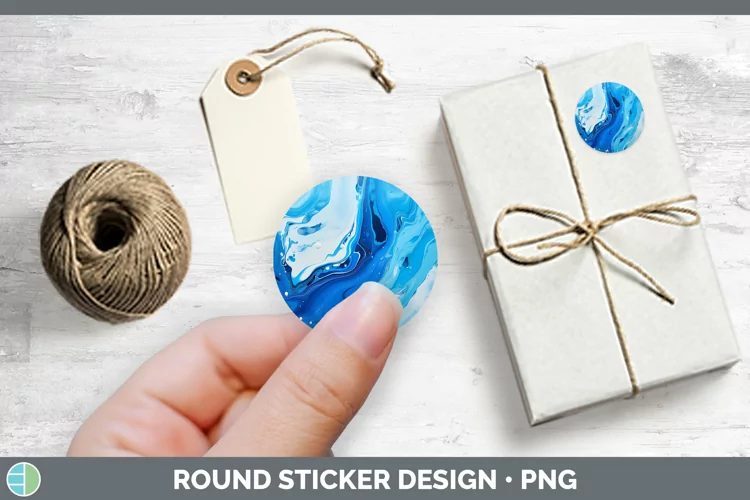 Blue Paint Pour Stickers | Round Labels Designs