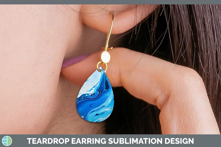 Blue Paint Pour Teardrop Earrings Sublimation Earrings Desig