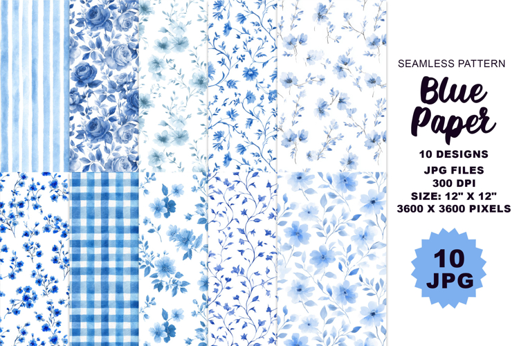 Floral Seamless Blue Graphic Pattern Watercolor 10 JPG