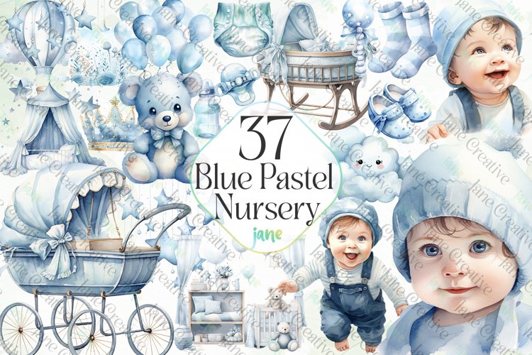 Blue Pastel Nursery Sublimation Clipart example image 1