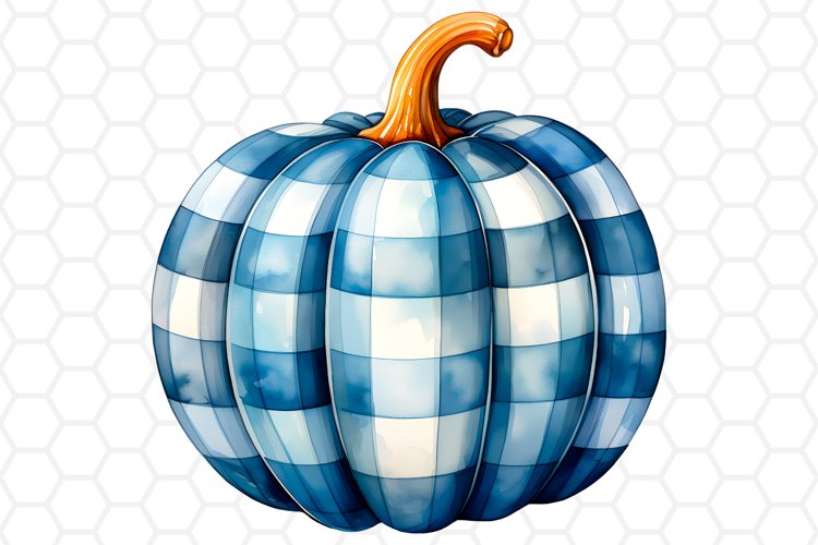 Blue Patterned Watercolor Pumpkin Clipart, Sublimation PNG