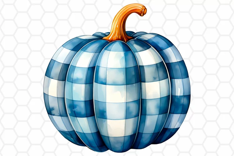 Blue Patterned Watercolor Pumpkin Clipart, Sublimation PNG