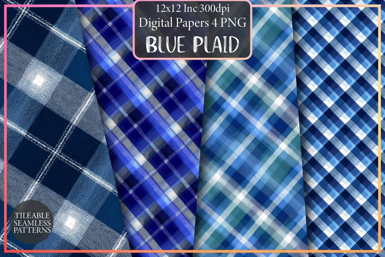 Blue Plaid Patterns | Seamless Blue Tartan Digital Papers