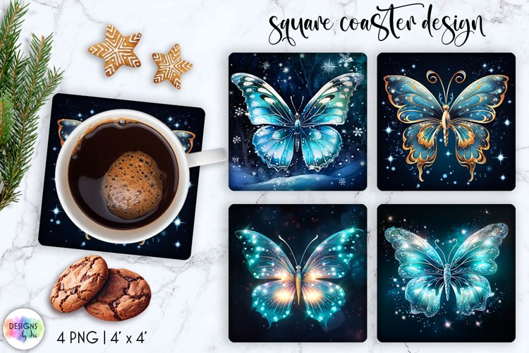 Butterfly Coasters Sublimation | Glowing Christmas Design