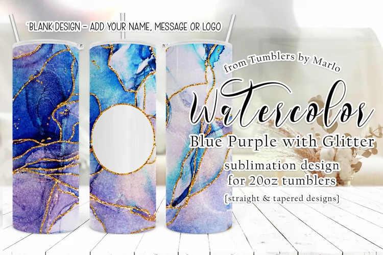 Blue Purple Watercolor Gold Glitter 20oz Tumbler U Customize