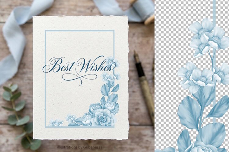 Blue Rose Floral Frame PNG example image 1