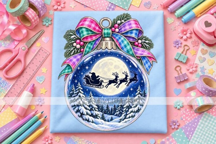 Blue Santa Sleigh Ornament PNG with Full Moon example image 1