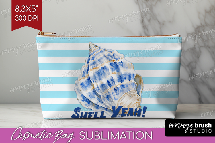 Blue Seashell Nautical Cosmetic Bag Sea Quotes Makeup Bag