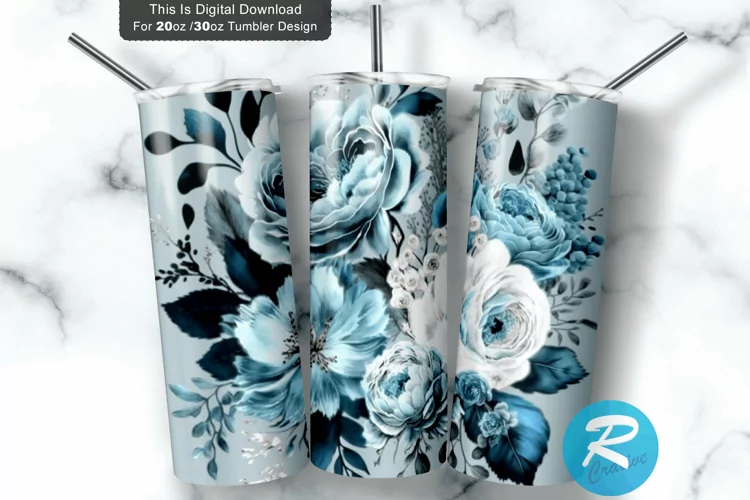 Baby Blue Silver Watercolor 20oz/30oz Skinny Tumbler