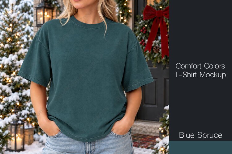 Comfort Colors 1717 t-shirt mockup - Blue Spruce Color example image 1