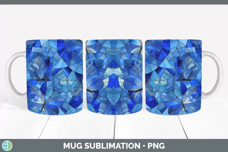 Blue Stained Glass Mug Wrap Sublimation Coffee Cup Designs