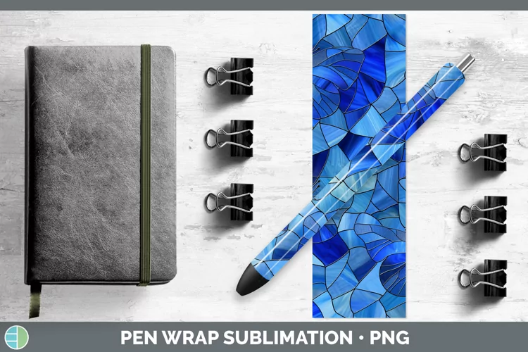 Blue Stained Glass Pen Wrap Sublimation Epoxy Pen Designs