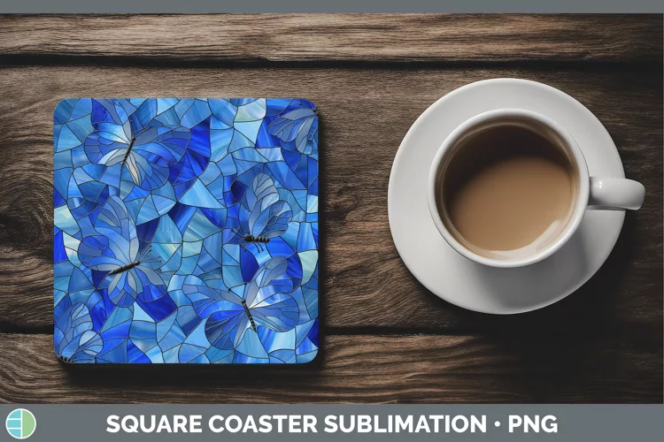 Blue Stained Glass Square Coaster Sublimation Coaster Design