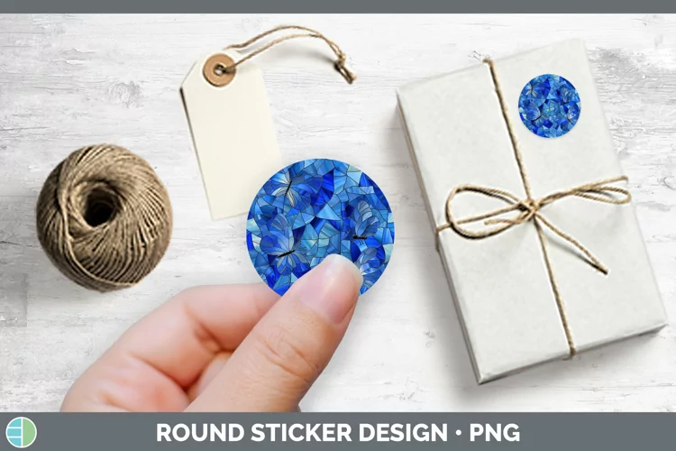 Blue Stained Glass Stickers | Round Labels Designs